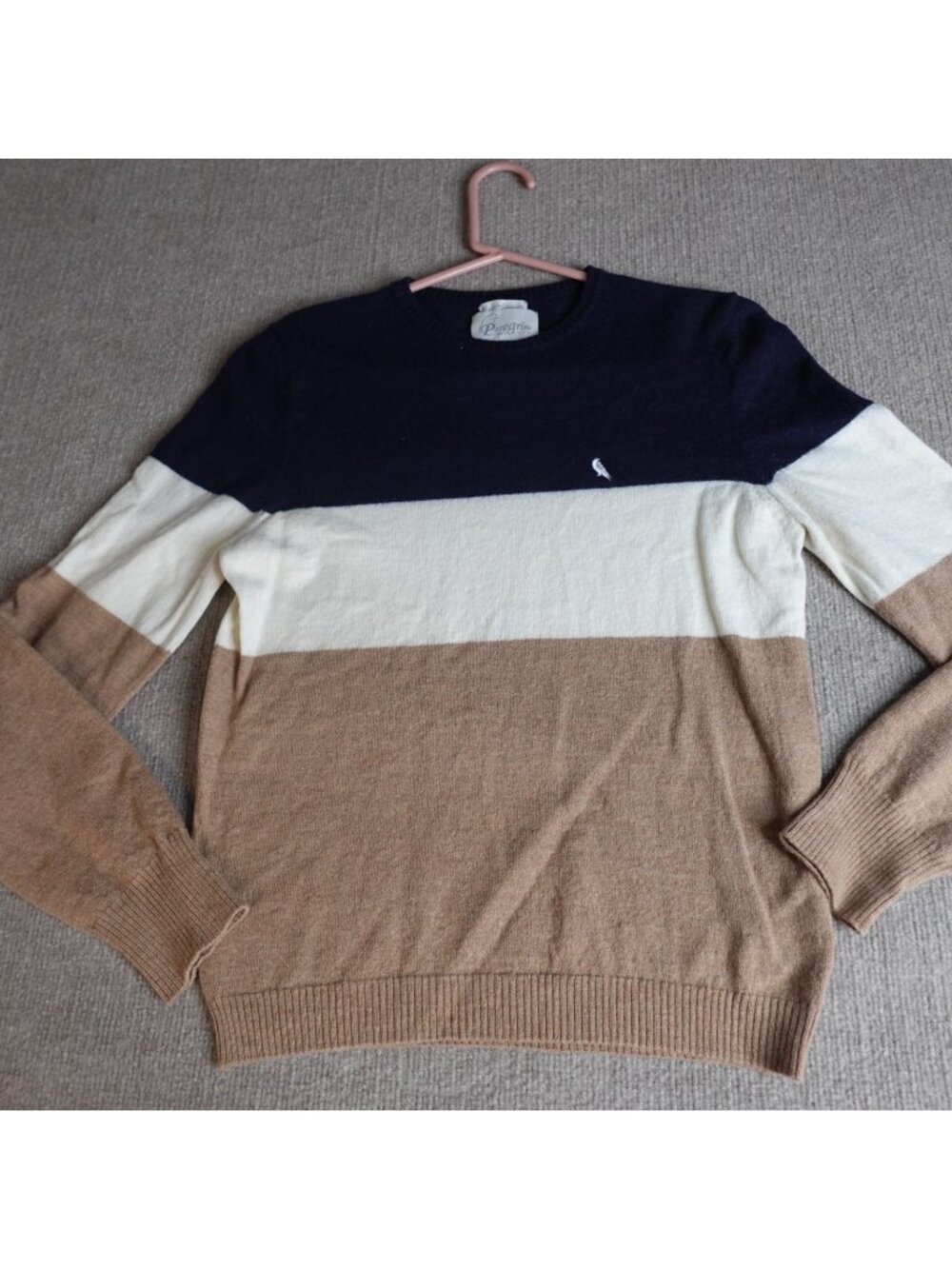 Peregrine Womens Sweater Medium Beige Blue Colorblock Wool Made in England